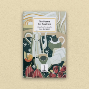 Front cover of the Ten Poems for Breakfast poetry pamphlet on a decorative background