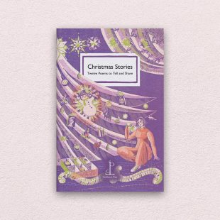 Front cover of the Christmas Stories: Twelve Poems to Tell and Share poetry pamphlet on a decorative background
