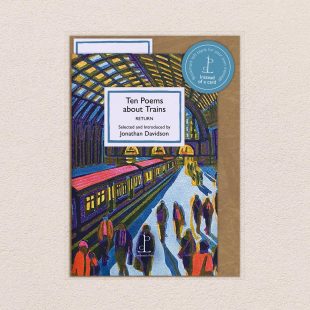 Pack image of the Ten Poems about Trains: RETURN poetry pamphlet on a decorative background