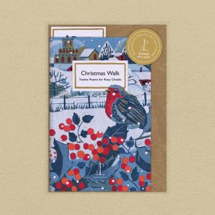 Pack image of the Christmas Walk: Twelve Poems for Rosy Cheeks poetry pamphlet on a decorative background
