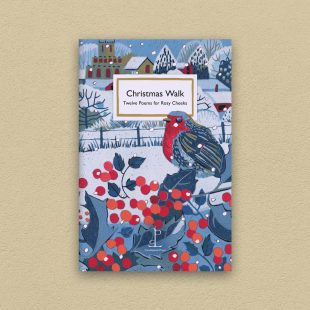 Front cover of the Christmas Walk: Twelve Poems for Rosy Cheeks poetry pamphlet on a decorative background