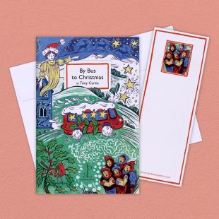 Group image of the By Bus to Christmas: by Tony Curtis poetry pamphlet on a decorative background