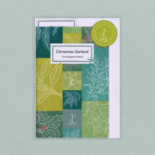 Pack image of the Christmas Garland: Ten Evergreen Poems poetry pamphlet on a decorative background