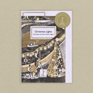 Pack image of the Christmas Lights: Ten Poems for Dark Winter Nights poetry pamphlet on a decorative background