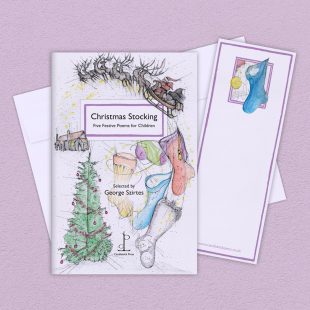 Group image of the Christmas Stocking: Five Festive Poems for Children poetry pamphlet on a decorative background