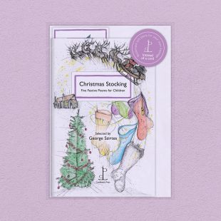 Pack image of the Christmas Stocking: Five Festive Poems for Children poetry pamphlet on a decorative background