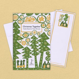 Group image of the Christmas Together: Twelve Poems for Those We Love poetry pamphlet on a decorative background
