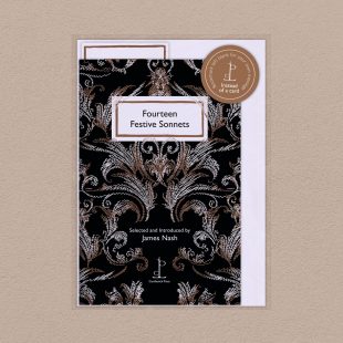 Pack image of the Fourteen Festive Sonnets poetry pamphlet on a decorative background
