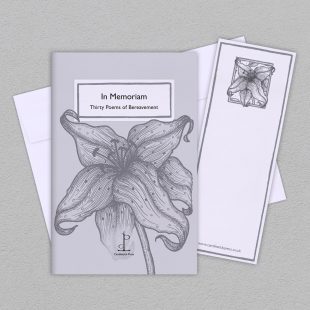 Group image of the In Memoriam: Thirty Poems of Bereavement poetry pamphlet on a decorative background