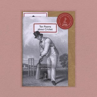 Pack image of the Ten Poems about Cricket poetry pamphlet on a decorative background