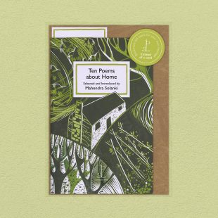 Pack image of the Ten Poems about Home poetry pamphlet on a decorative background