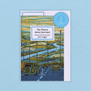 Pack image of the Ten Poems about Journeys poetry pamphlet on a decorative background