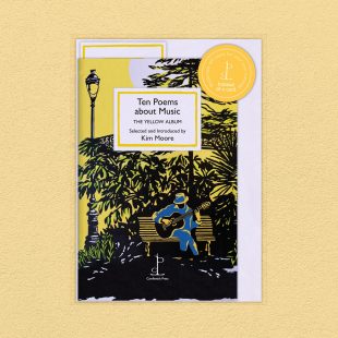 Pack image of the Ten Poems about Music: THE YELLOW ALBUM poetry pamphlet on a decorative background