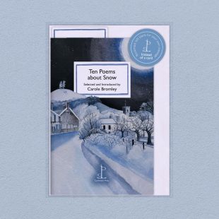 Pack image of the Ten Poems about Snow poetry pamphlet on a decorative background