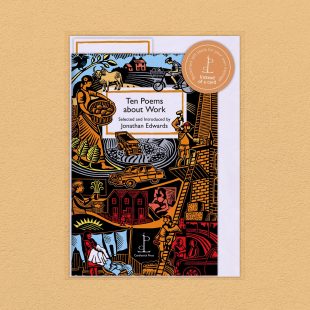 Pack image of the Ten Poems about Work poetry pamphlet on a decorative background