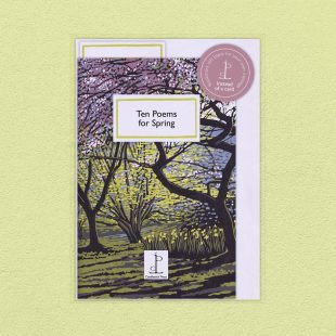 Pack image of the Ten Poems for Spring poetry pamphlet on a decorative background