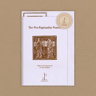 Pack image of the Ten Pre-Raphaelite Poems poetry pamphlet on a decorative background