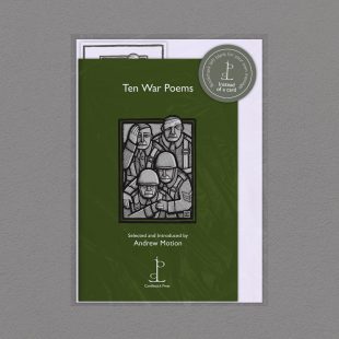 Pack image of the Ten War Poems poetry pamphlet on a decorative background