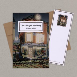 Group image of the The All Night Bookshop: by David Belbin poetry pamphlet on a decorative background