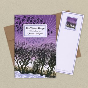 Group image of the The Winter Hedge: Walks in a Deep Lane - by Miriam Darlington poetry pamphlet on a decorative background