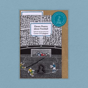 Pack image of the Eleven Poems about Football poetry pamphlet on a decorative background