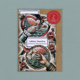 Pack image of the Lifeline, Heartline: Ten Poems by Lesbian and Gay Poets poetry pamphlet on a decorative background