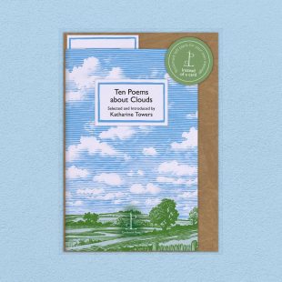 Pack image of the Ten Poems about Clouds poetry pamphlet on a decorative background