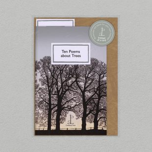 Pack image of the Ten Poems about Trees poetry pamphlet on a decorative background