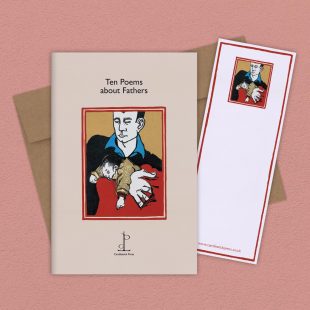 Group image of the Ten Poems about Fathers poetry pamphlet on a decorative background