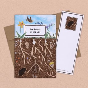 Group image of the Ten Poems of the Soil poetry pamphlet on a decorative background