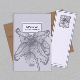 Group image of the In Memoriam: Thirty Poems of Bereavement poetry pamphlet on a decorative background