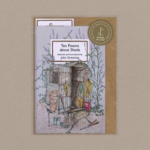 Pack image of the Ten Poems about Sheds poetry pamphlet on a decorative background