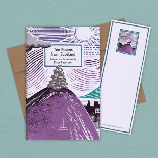 Group image of the Ten Poems from Scotland poetry pamphlet on a decorative background