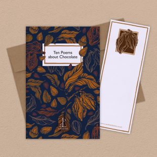 Group image of the Ten Poems about Chocolate poetry pamphlet on a decorative background
