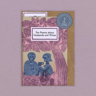 Pack image of the Ten Poems about Husbands and Wives poetry pamphlet on a decorative background