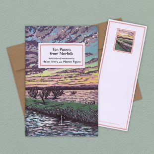 Group image of the Ten Poems from Norfolk poetry pamphlet on a decorative background