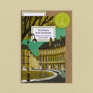 Pack image of the Ten Poems from Somerset poetry pamphlet on a decorative background