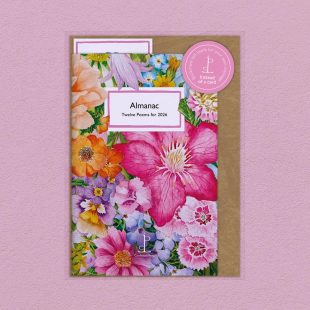 Pack image of the Almanac: Twelve Poems for 2026 poetry pamphlet on a decorative background