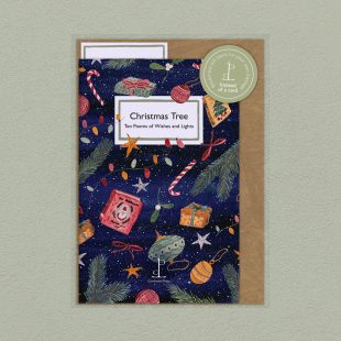 Pack image of the Christmas Tree: Ten Poems of Wishes and Lights poetry pamphlet on a decorative background