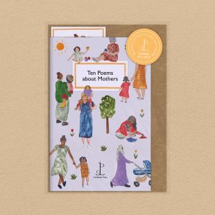 Pack image of the Ten Poems about Mothers poetry pamphlet on a decorative background