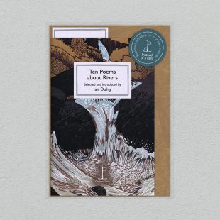 Pack image of the Ten Poems about Rivers poetry pamphlet on a decorative background