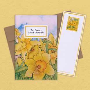 Group image of the Ten Poems about Daffodils poetry pamphlet on a decorative background
