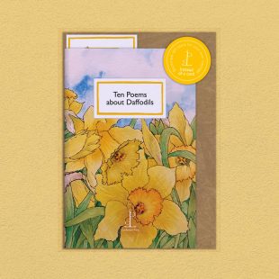 Pack image of the Ten Poems about Daffodils poetry pamphlet on a decorative background