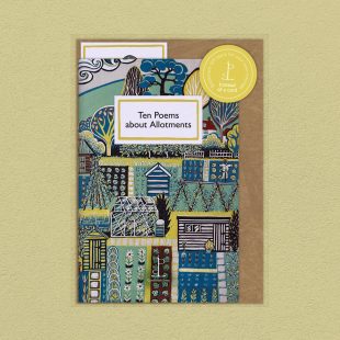Pack image of the Ten Poems about Allotments poetry pamphlet on a decorative background