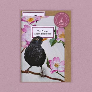Pack image of the Ten Poems about Blackbirds poetry pamphlet on a decorative background