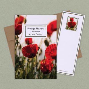Group image of the Prodigal Flowers: Ten Ecopoems - by Mario Petrucci poetry pamphlet on a decorative background